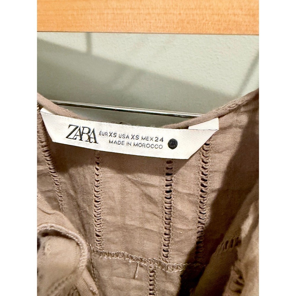 Zara Two Piece Set Ruffle Peplum‎ Cami Top Cargo Pants Taupe Brown XS - Picture 7 of 11
